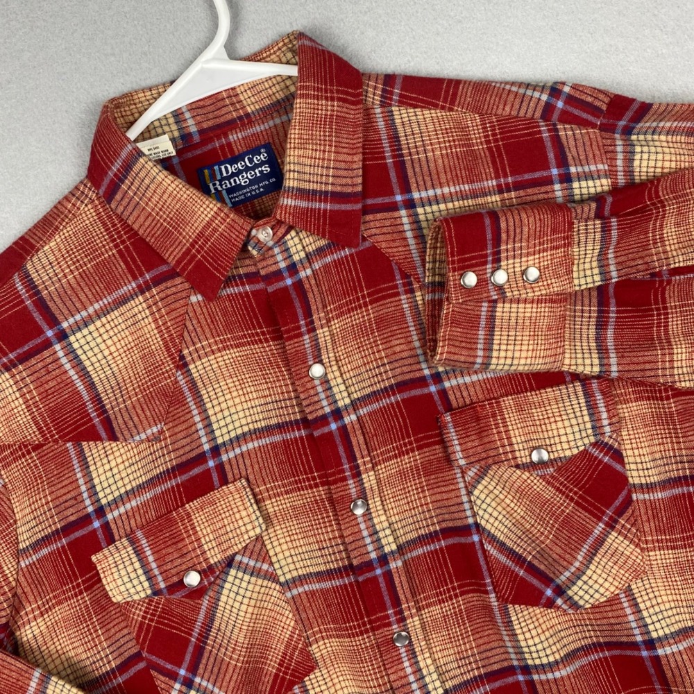Vintage Dee Cee Rangers Mens XL Red Plaid Western Pearl Snap Cotton Shirt USA